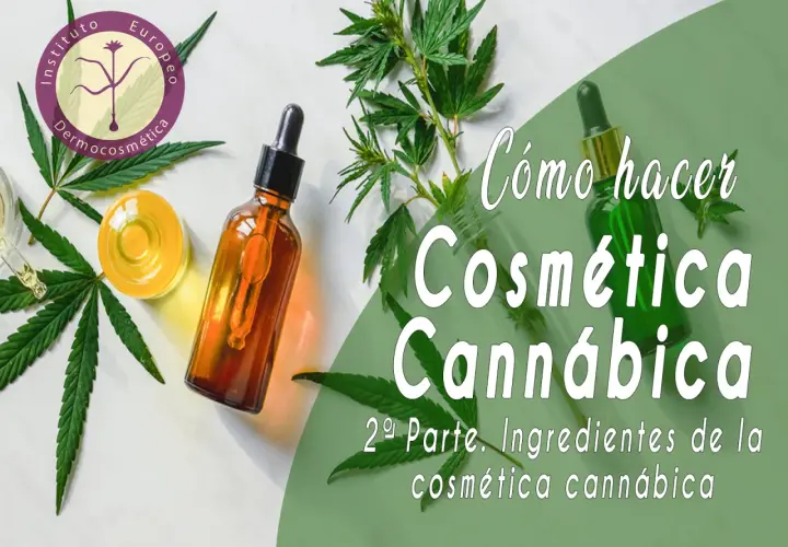 Aceite de cáñamo y sus propiedades en cosmética. Botellas de vidrio con cuentagotas y hojas de cannabis.