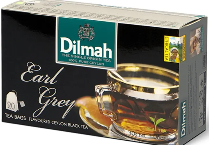 Pudełko herbaty Dilmah Earl Grey z 20 torebkami. Aromatyczna, ceylońska czarna herbata.