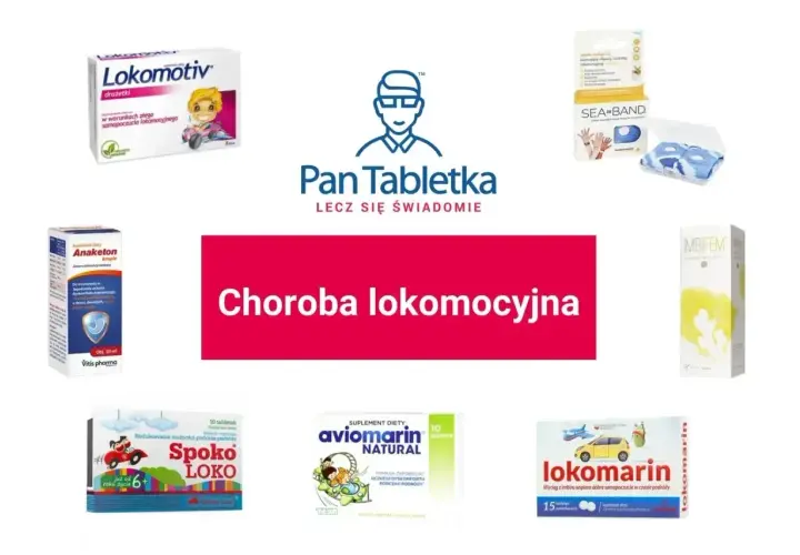 Produkty na chorobę lokomocyjną: Lokomotiv, Anaketon, Spoko LOKO, Aviomarin, Lokomarin, Sea-Band. Pomoc na wymioty w podróży.