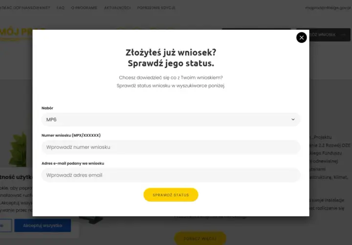 Sprawdź status swojego wniosku w programie Mój prąd 6.0. Wpisz numer wniosku i adres e-mail.
