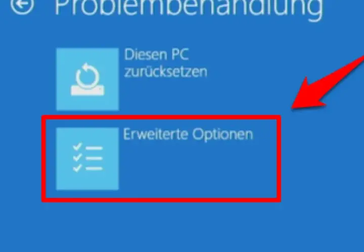 Windows 11 Problembehandlung: "Erweiterte Optionen" ausgewählt, um den abgesicherten Modus zu starten.