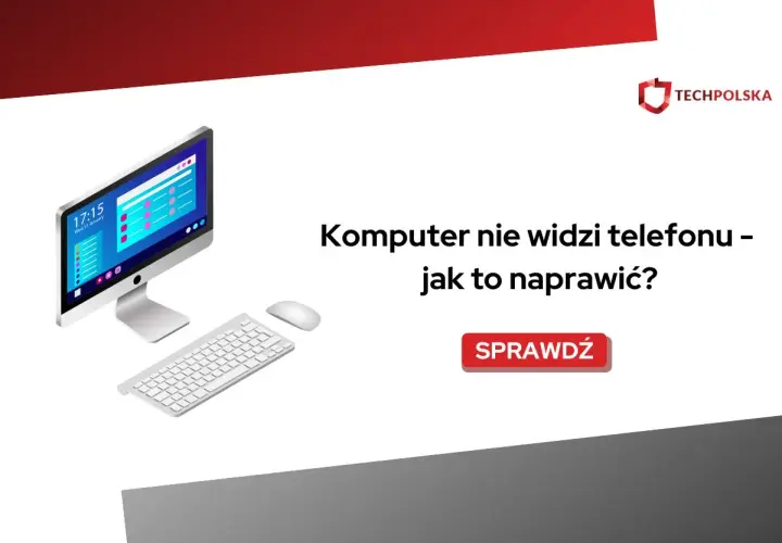 Komputer nie widzi telefonu – jak to naprawić? Ilustracja przedstawia komputer, klawiaturę i myszkę.