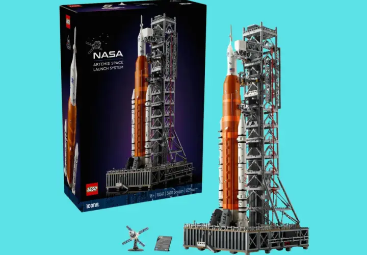 LEGO Icons NASA Artemis Space Launch System-Set, ein detailgetreues Modell der Rakete und Startrampe.