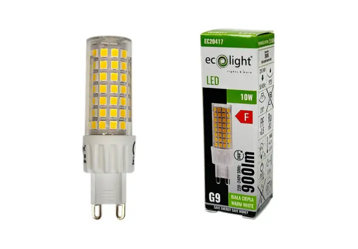 Żarówka LED G9 z opakowaniem, biała ciepła, 10W, 900lm.