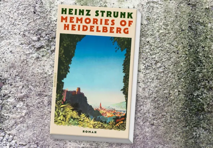 Heinz Strunk neues Buch: "Memories of Heidelberg" Roman, ein Blick auf die malerische Stadt mit Schloss und Neckar.