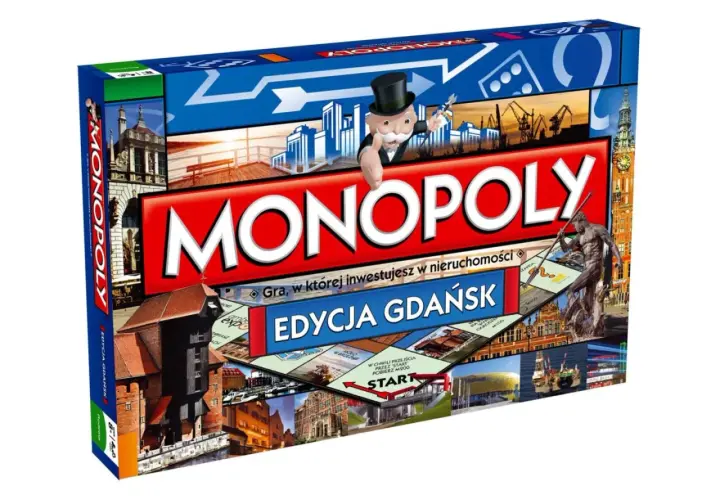 Monopoly Polska Miasta: Edycja Gdańsk. Gra planszowa z widokiem na zabytki i nowoczesne budowle miasta.