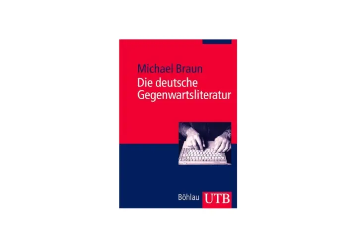 Buchcover: Michael Braun, "Die deutsche Gegenwartsliteratur". Hände tippen auf einer Tastatur. Ein Einblick in die deutsche schriftsteller gegenwart.