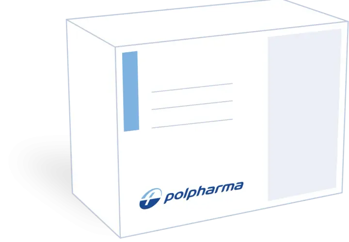 Białe opakowanie leku metronidazol polpharma z niebieskim logo.