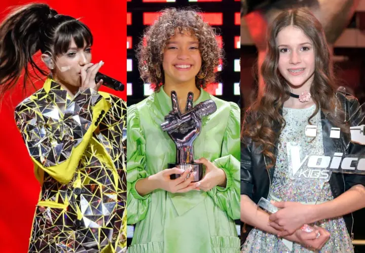Trzy finalistki The Voice Kids: śpiewająca w lustrzanej marynarce, z trofeum w zielonej sukience i z nagrodą w błyszczącej kreacji. Kto wygrał?