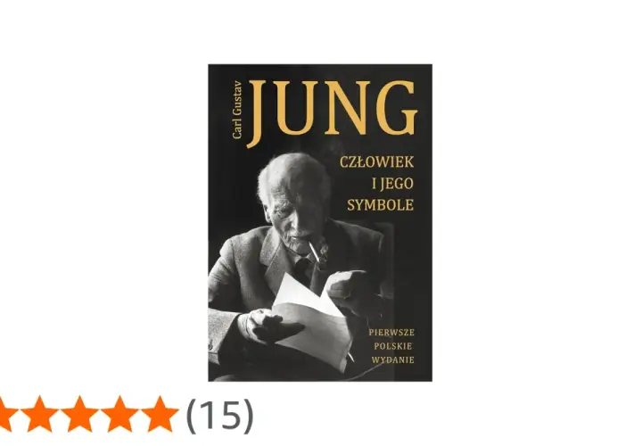 Okładka książki Carla Gustava Junga "Człowiek i jego symbole". Starszy mężczyzna z fajką w ustach czyta dokument.