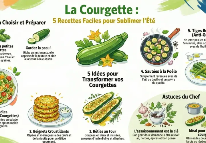 5 recettes faciles pour sublimer vos courgettes : zoodles, beignets, rôties, sautées, et tiges anti-gaspi. Idées pour des courgettes crues et cuites.