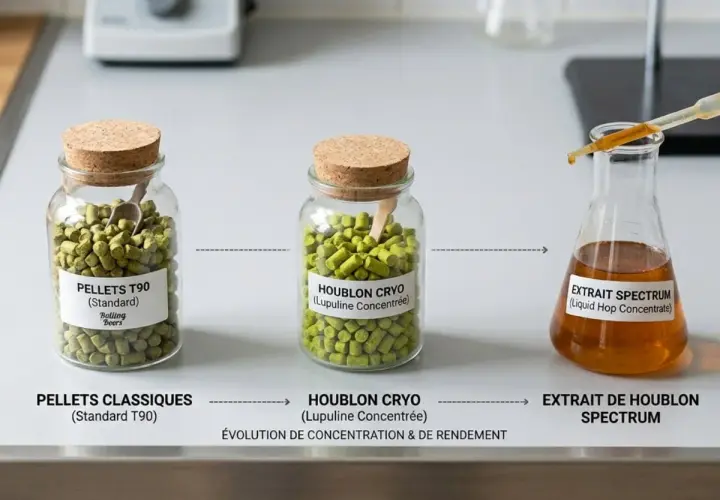 Le houblon Comet évolue : des pellets classiques aux pellets cryo concentrés, puis en extrait liquide.