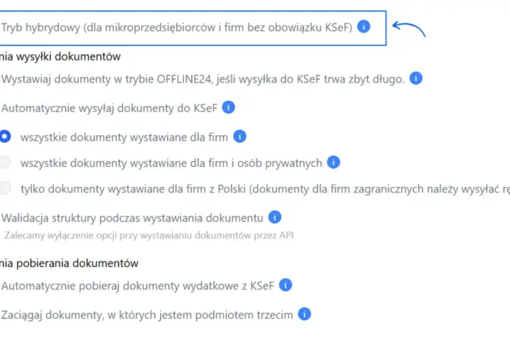 Ustawienia KSeF: tryb hybrydowy, automatyczna wysyłka dokumentów, walidacja struktury. Jak założyć KSeF krok po kroku?