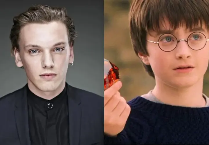 Jamie Campbell Bower obok młodego Harry'ego Pottera.