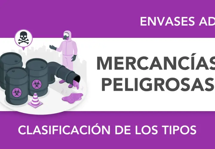 Barriles con símbolo de riesgo biológico y persona con traje protector. Clasificación de mercancías peligrosas, clase 0.