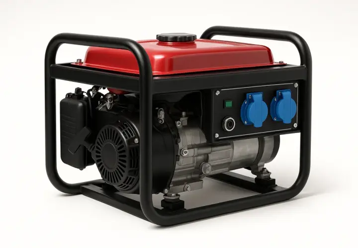 Groupe électrogène rouge et noir, prêt à fournir de l'énergie. Quelle puissance pour un groupe électrogène ? Ce modèle compact offre une solution fiable.