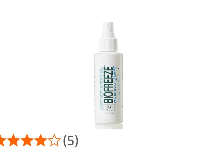 Biała butelka z atomizerem Biofreeze Spray, zapewniająca ulgę w bólu mięśni i stawów.