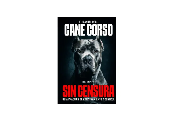 El libro "Cane Corso: Sin Censura" muestra un primer plano de un majestuoso Cane Corso, destacando su carácter imponente y su guía práctica de adiestramiento.