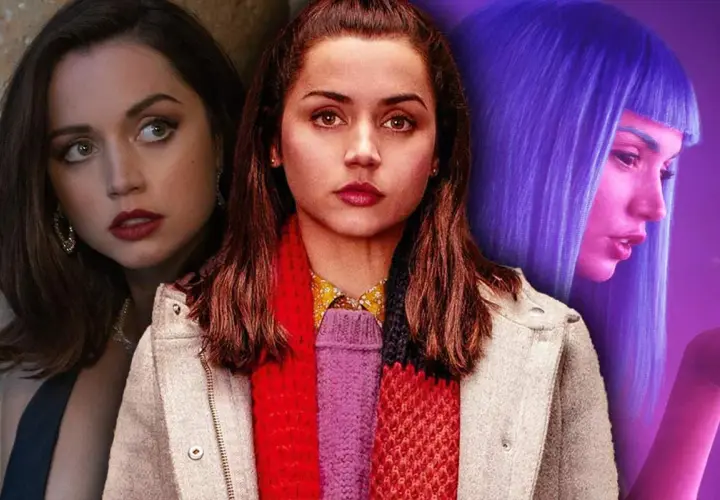 Ana de Armas i tre olika roller, en collage som visar hennes mångsidighet i filmer.