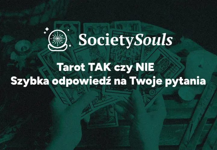 Dłonie trzymające karty tarota z napisem "Tarot TAK czy NIE".