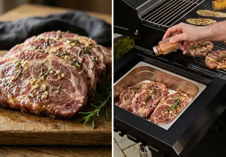 Karkówka z grilla, marynowana z czosnkiem i rozmarynem, gotowa do pieczenia. Idealny przepis na letnie grillowanie.