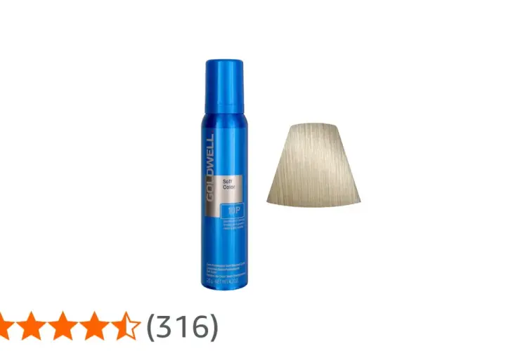 Goldwell skumtoning i nyansen 10P, en ljus pärlblond färg, bredvid en provbit av färgen.