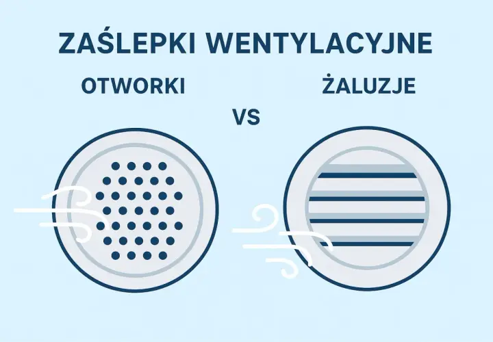 Dwie zaślepki wentylacyjne: jedna z otworkami, druga z żaluzjami.