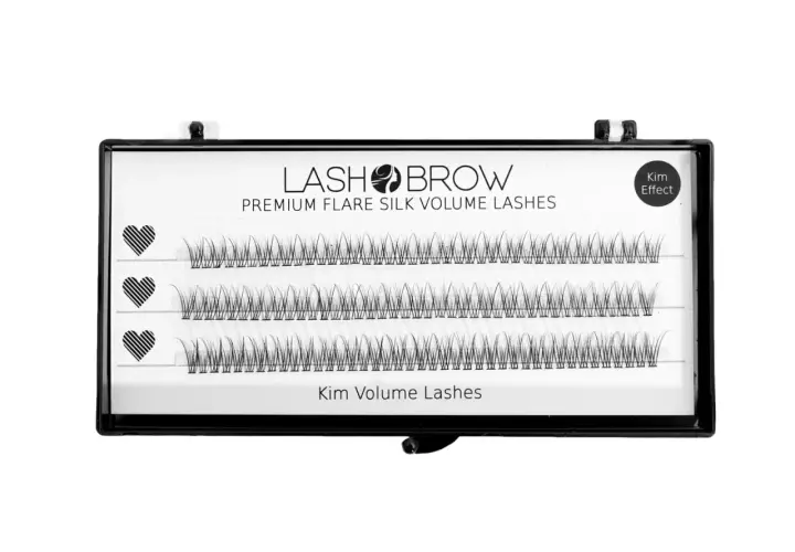Pudełko z kępkami rzęs Lash Brow Premium Flare Silk Volume Lashes, efekt Kim.