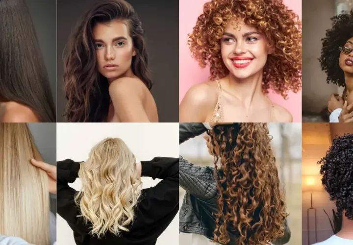 Ocho mujeres muestran diversos tipos de pelo: liso, ondulado, rizado y afro.