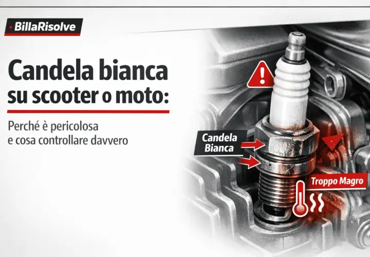 Candela bianca su scooter o moto: indica surriscaldamento e miscela magra. Controllare subito!