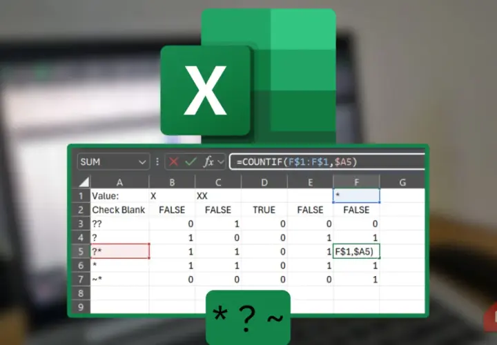 Excel mostra l'uso di caratteri speciali come * e ? nelle formule per contare valori.