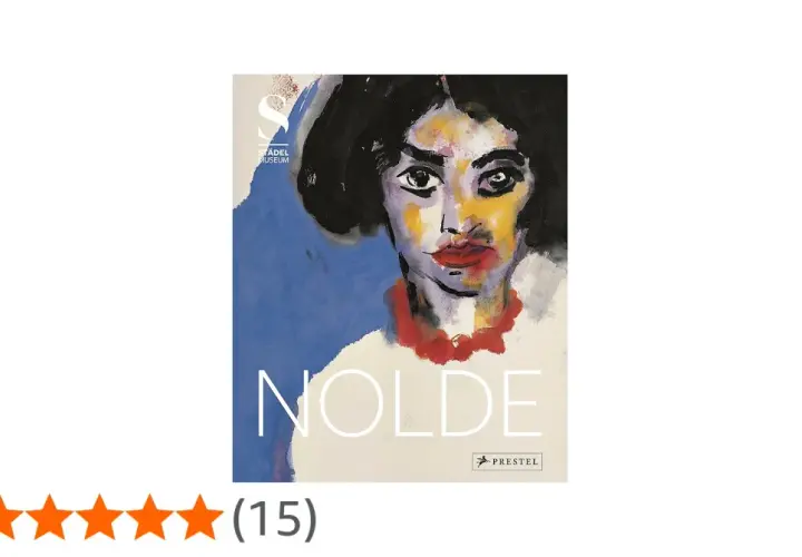 Portret kobiety w stylu ekspresjonistycznym, z widocznym napisem "NOLDE". Obok ocena 4,8 gwiazdki.