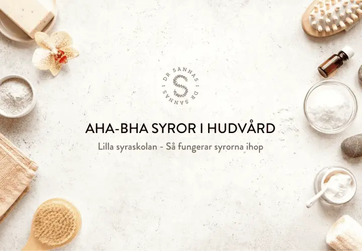 Hudvårdsprodukter med aha syror, som exfolierar och förnyar huden. Enkla ingredienser för en friskare hy.