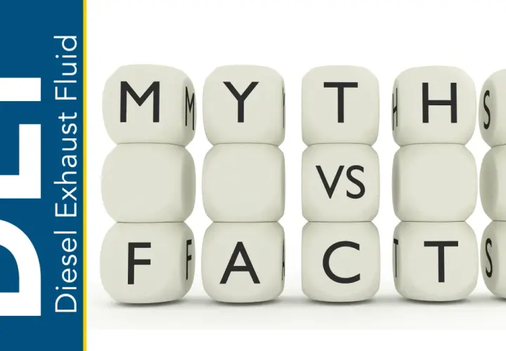 Kostki z napisami "MYTHS VS FACTS" obok logo DEF (Diesel Exhaust Fluid). Czy to mit, że ceramizer do diesla z DPF nie działa?