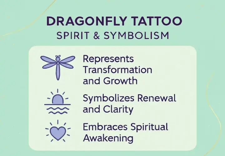Ważka symbolika: tatuaż symbolizuje transformację, odnowę i duchowe przebudzenie.