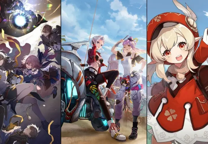 Trzy panele z postaciami z Genshin Impact, idealne do gry na Xbox.