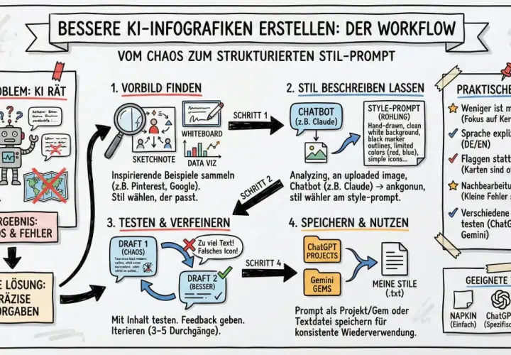 Workflow für bessere KI-Infografiken: Vom Chaos zum Stil-Prompt mit easelly deutsch. Schritt-für-Schritt-Anleitung.