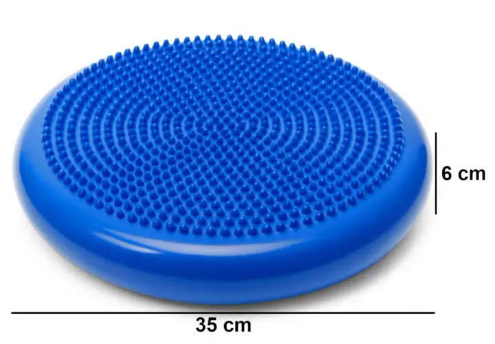 Niebieskie dyski sensoryczne dla dzieci, z wypustkami, średnica 35 cm, wysokość 6 cm. Idealne do ćwiczeń i zabawy.