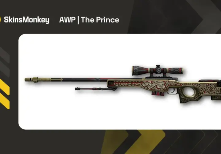 AWP | The Prince, jeden z najdroższych skinów CS, prezentuje bogate zdobienia w kolorach złota i czerwieni.