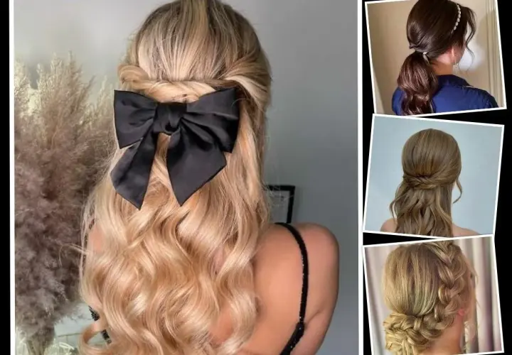 Inspiracje na fryzury studniówkowe: warkocze, koki i eleganckie kucyki.