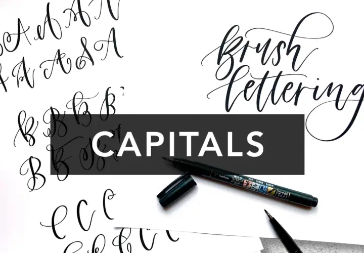 Ejemplos de caligrafía bonita mayúsculas en estilo brush lettering. Letras A, B, C y más.