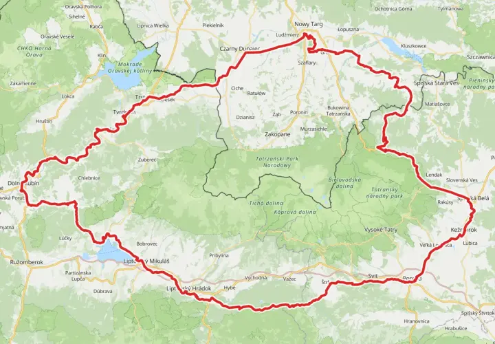 Trasa rowerowa velo tatry okrąża Tatry, łącząc polskie i słowackie miejscowości, w tym Nowy Targ, Zakopane i Liptowski Mikulasz.