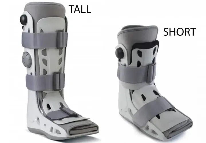 Tall and short walking boots are shown. Choosing the right size walking boot depends on your injury and needs.