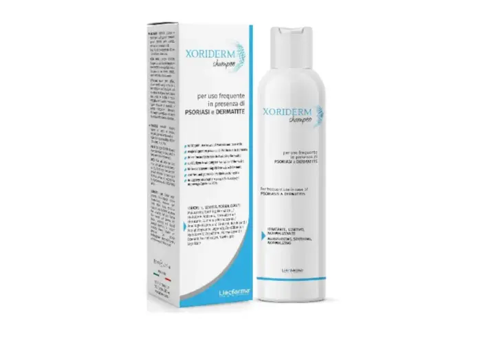 Champú Xoriderm para uso frecuente en caso de psoriasis y dermatitis, aliviando la caspa.