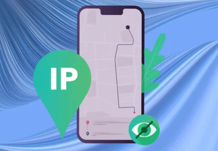 Icono de ubicación con "IP" y un ojo tachado, sugiriendo la acción de bloquear una IP para proteger la privacidad.