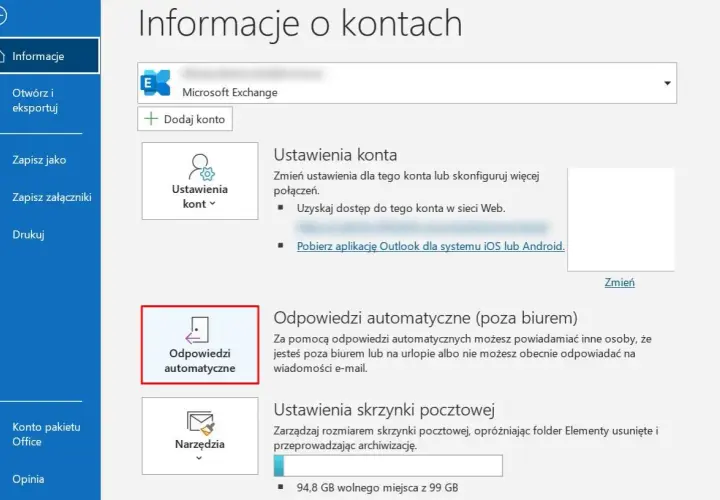 Ustawienia konta pocztowego, w tym odpowiedzi automatyczne (noreply) i zarządzanie skrzynką.