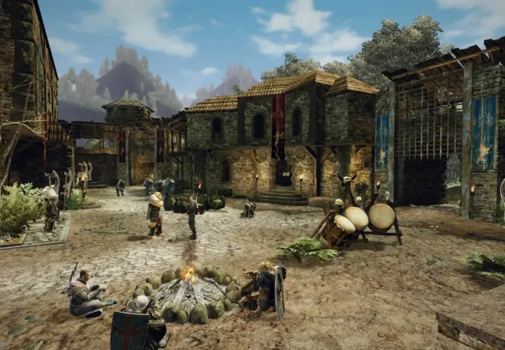 Scena z gry Gothic 3. Gracze szukają **gothic 3 kody** do ułatwienia rozgrywki w tej średniowiecznej osadzie.