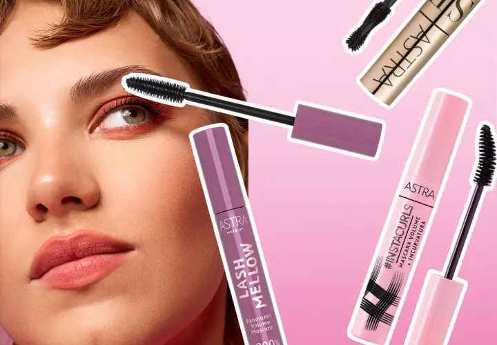 Vari tipi di mascara Astra per uno sguardo intenso: Lash Mellow per volume panoramico e #Instacurls per volume e incurvatura.