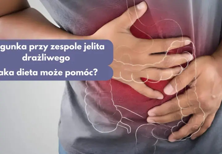 Osoba trzymająca się za brzuch, z widocznym zarysem jelit.