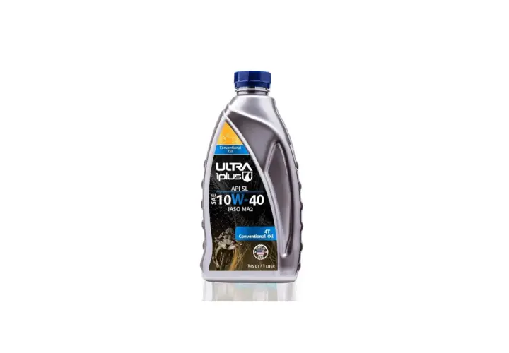 Botella de aceite de motor 10W-40, con especificaciones API SL y JASO MA2. Ideal para motocicletas 4T.
